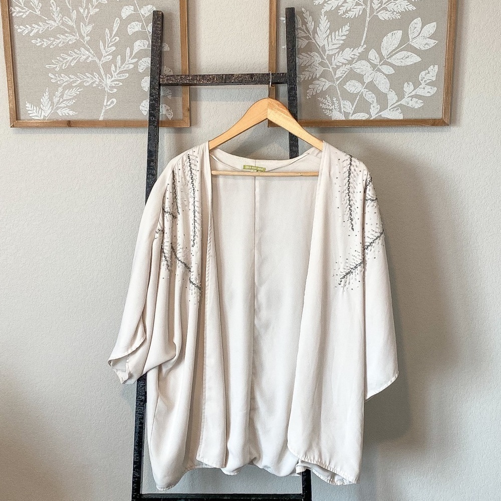 Gianni Bini Beaded White Shawl, Cardigan